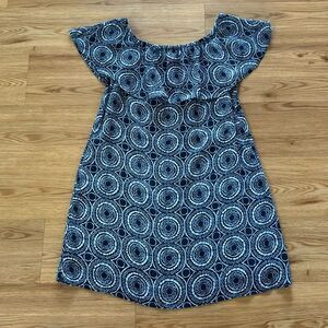 Michael Kors Womens On Off the Shoulder Geometric Pattern Dress Size 10 Blue